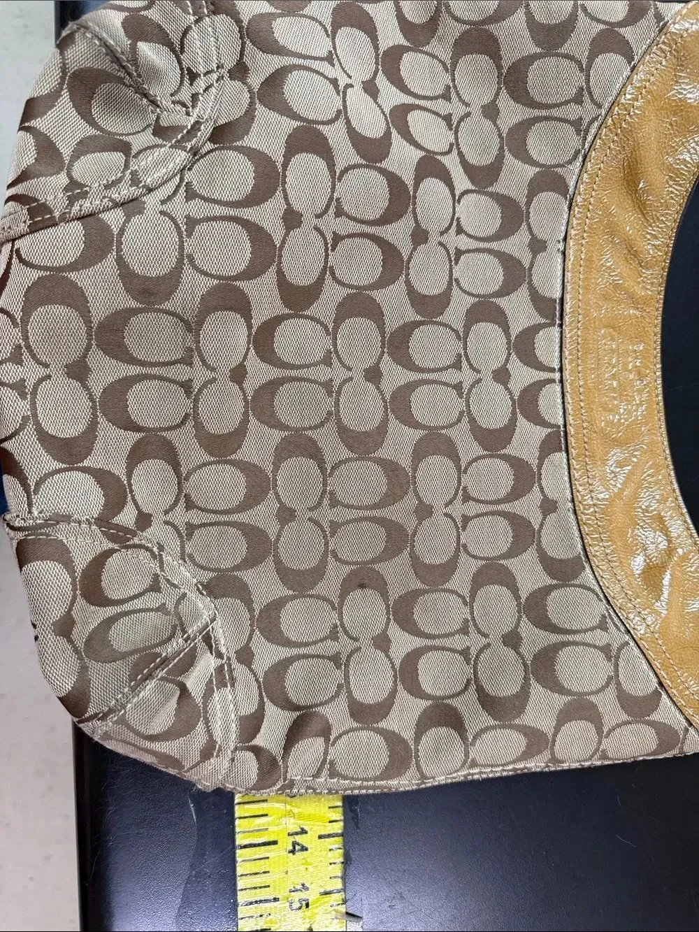 Coach Signature Canvas Hobo with Brown and Mustard Leather Trim